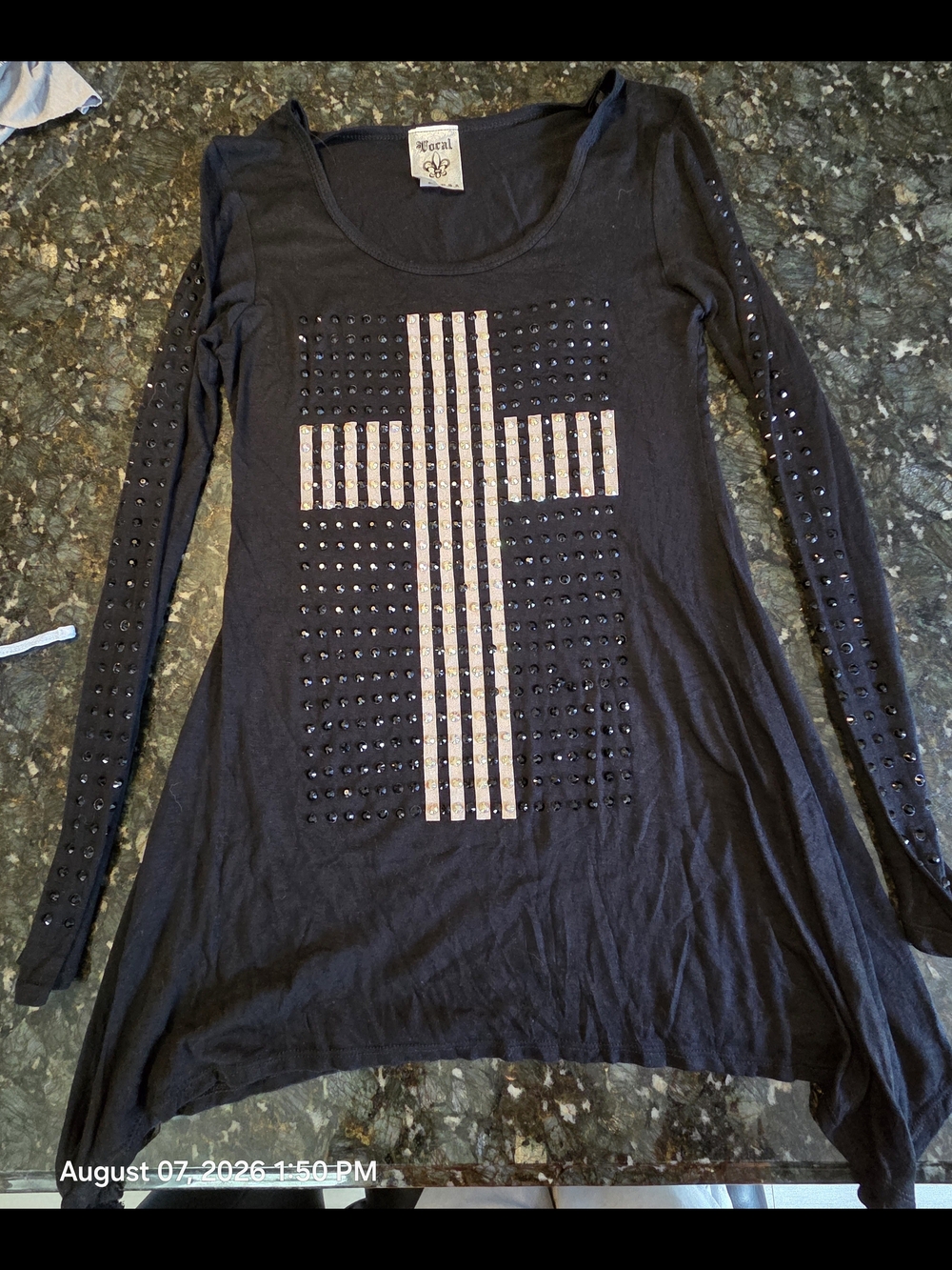 Vocal Black Long Sleeve Studded Cross Tunic